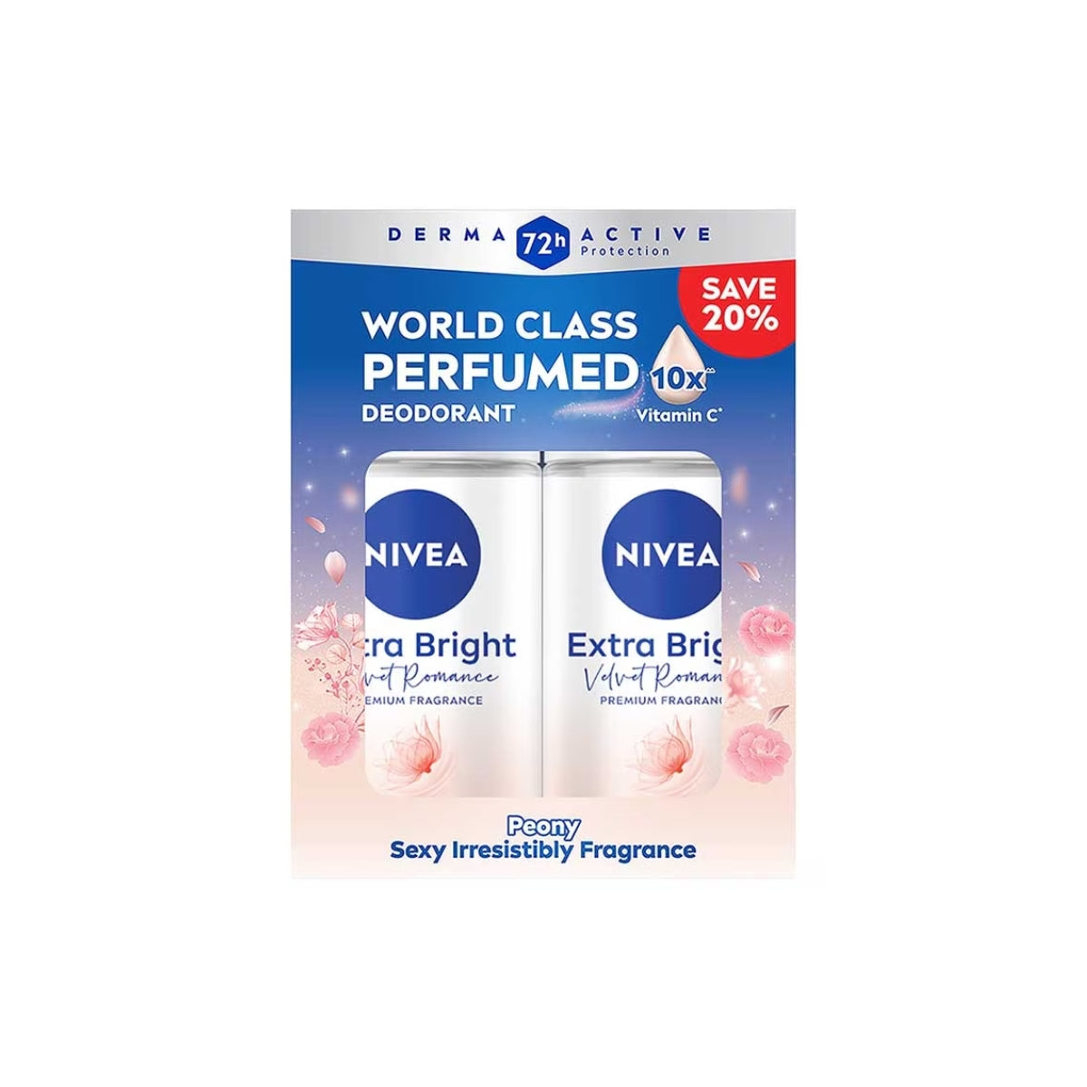 NIVEA DEODORANT EXTRA BRIGHT FRAGRANCE VELVET ROMANCE ROLL ON 50ML 2S