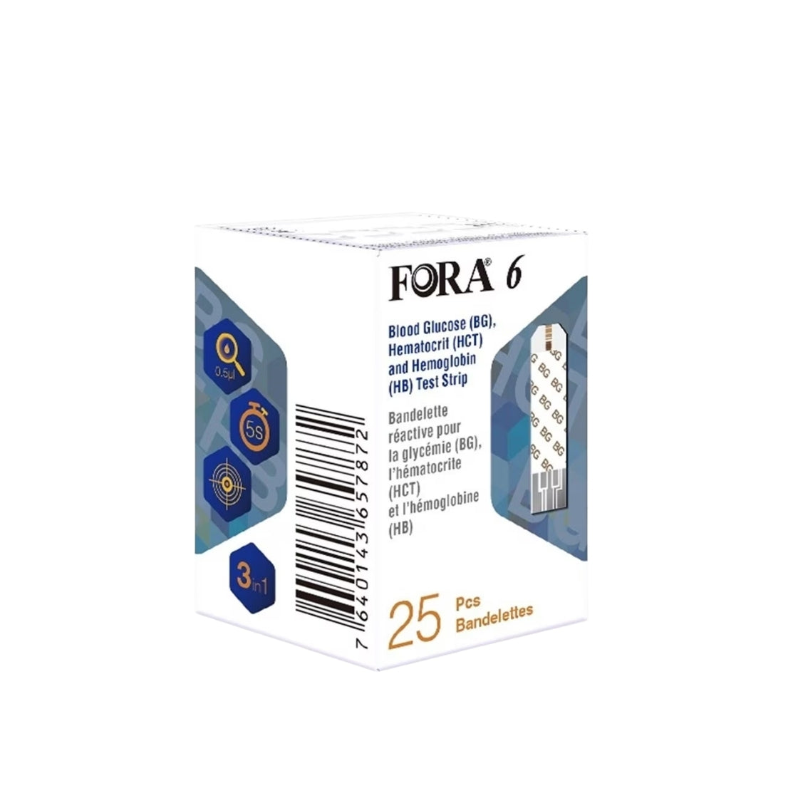 FORA 6 3 IN 1 TEST STRIPS 25S (BG/HCT/HB )