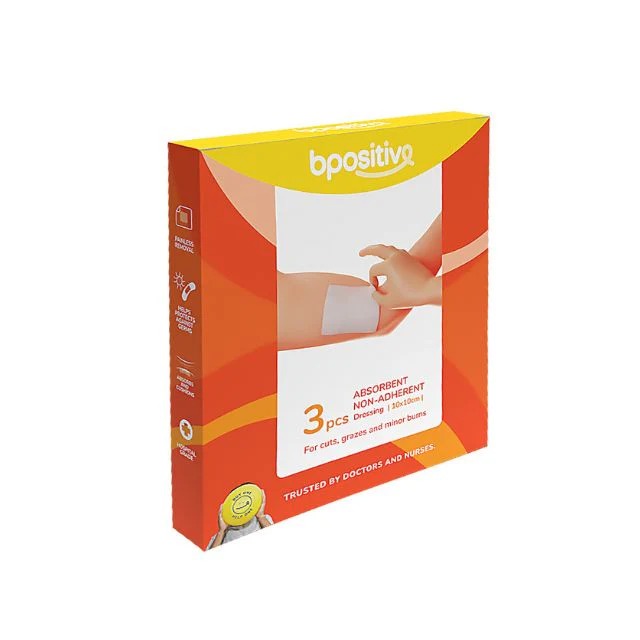 BPOSITIVE ABSORBENT NON-ADHERENT DRESSING 10X10CM 3S