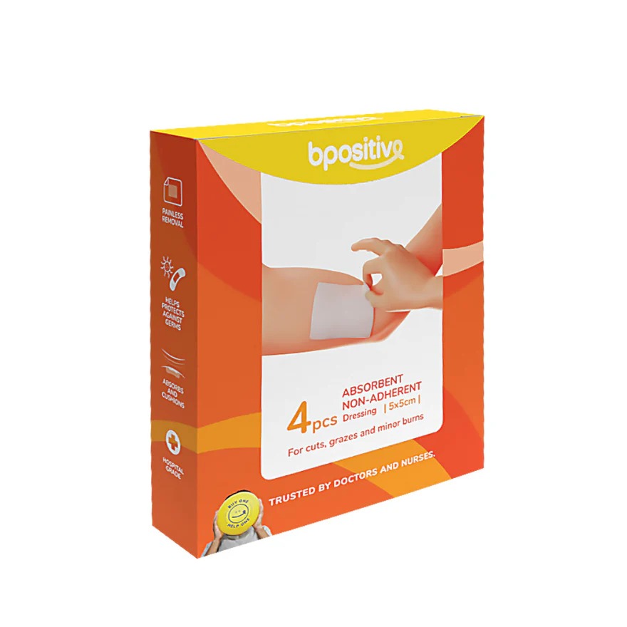 BPOSITIVE ABSORBENT NON-ADHERENT DRESSING 5X5CM 4S