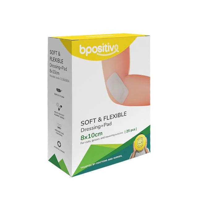 BPOSITIVE SOFT&FLEXIBLE DRESSING+PAD 8X10CM 25S