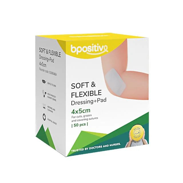 BPOSITIVE SOFT&FLEXIBLE DRESSING+PAD 4X5CM 50S