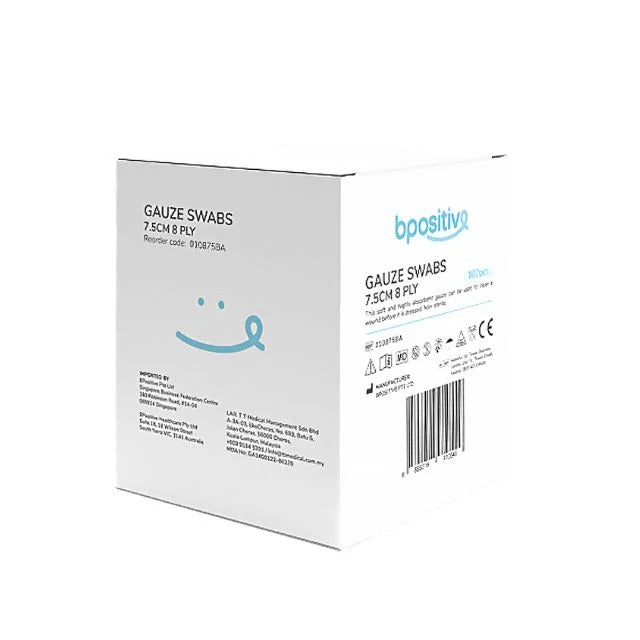 BPOSITIVE GAUZE SWABS 7.5CMX7.5CM 8PLY 100S