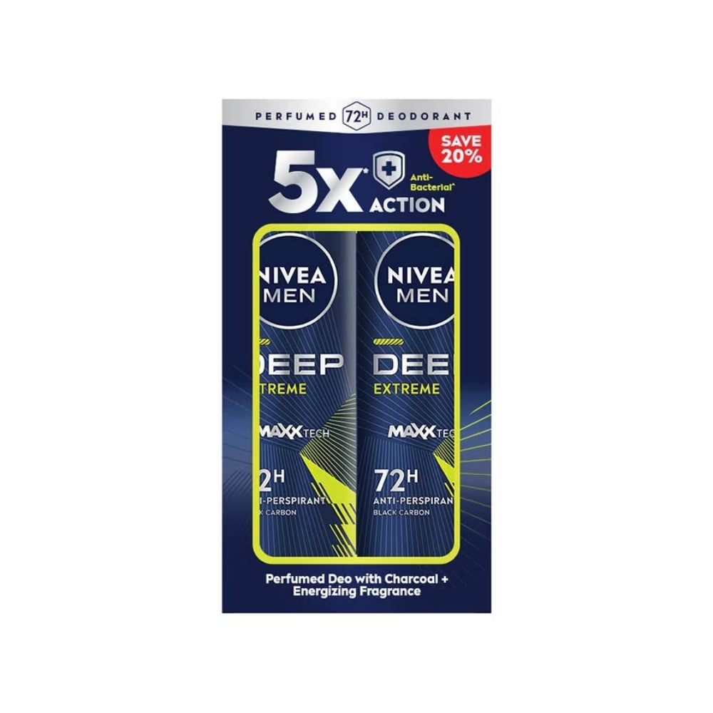 NIVEA FOR MEN DEODORANT DEEP EXTREME MAXXTECH SPRAY 150ML 2S