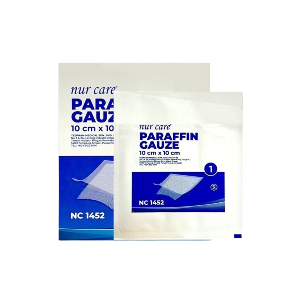 NUR CARE PARAFFIN GAUZE 10CMX10CM 10S