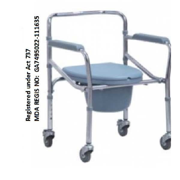HOSPIGUARD STEEL COMMODE CHAIR W/WHEEL & HEIGHT ADJUSTABLE (MY06961-W)