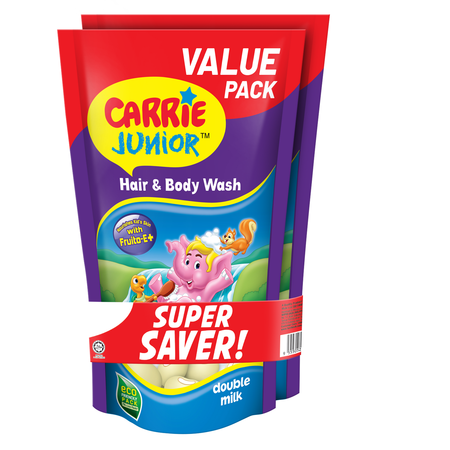 CARRIE JUNIOR HAIR & BODY WASH DOUBLE MILK REFILL POUCH 500G 2S