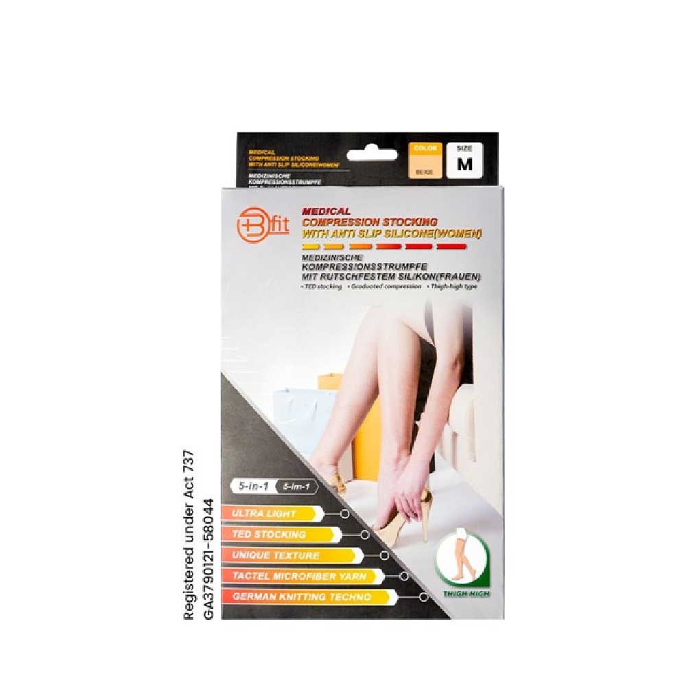 BFIT 5IN1 S183 MEDICAL COMPRESSION STOCK ING W/ANTI SLIP SILICONE - THIGH HIGH M