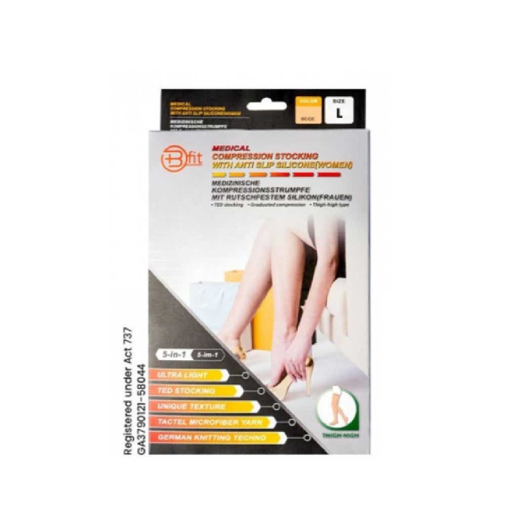 BFIT 5IN1 S183 MEDICAL COMPRESSION STOCK ING W/ANTI SLIP SILICONE - THIGH HIGH L