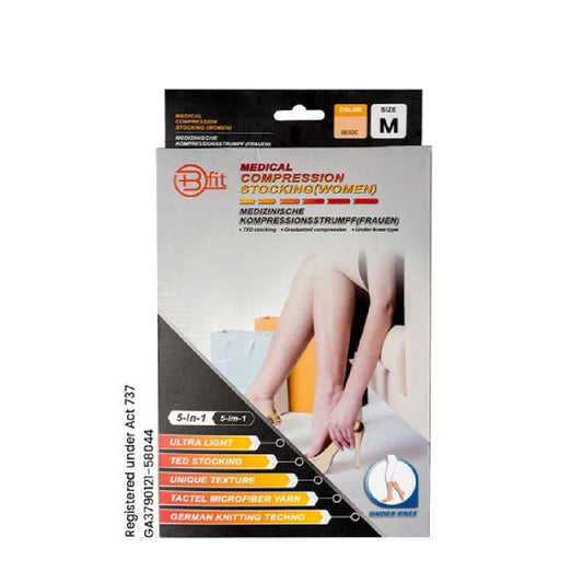 BFIT 5IN1 S184 MEDICAL COMPRESSION STOCK ING W/ANTI SLIP SILICONE - UNDER KNEE M