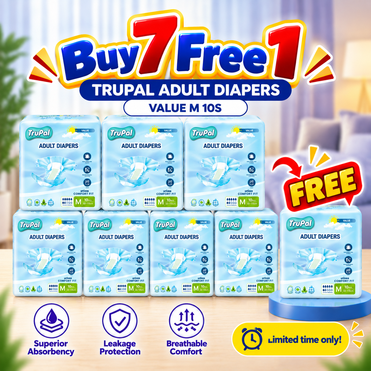 TRUPAL ADULT DIAPERS VALUE M 10S