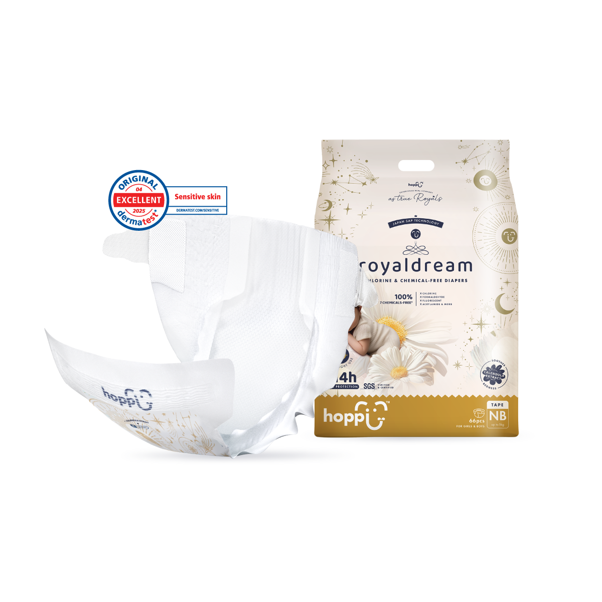 HOPPI ROYAL DREAM TAPE DIAPERS NB 66S