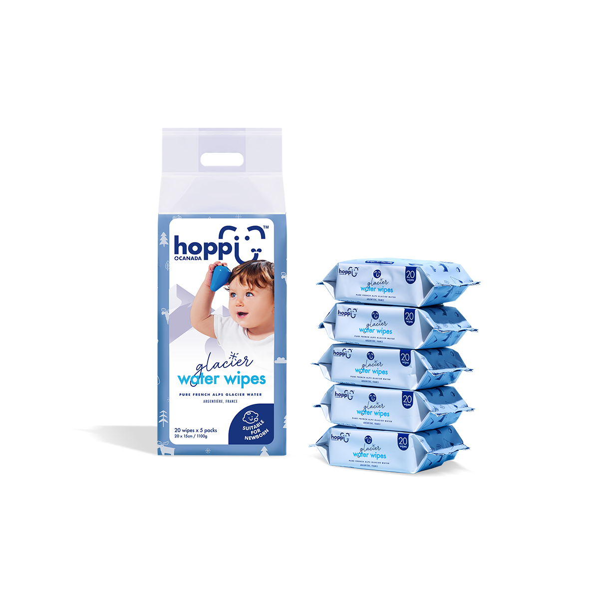 HOPPI GLACIER WATER WIPES 20S X 5