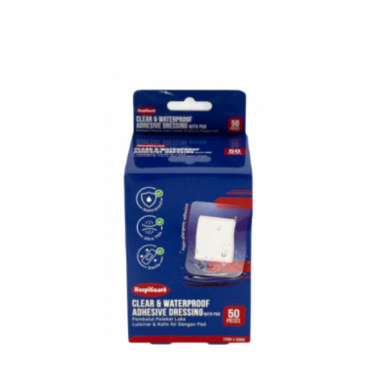 HOSPIGUARD CLEAR WATERPROOF ADHENSIVE DRESSING 72X50MM (BPAD7250) 50S