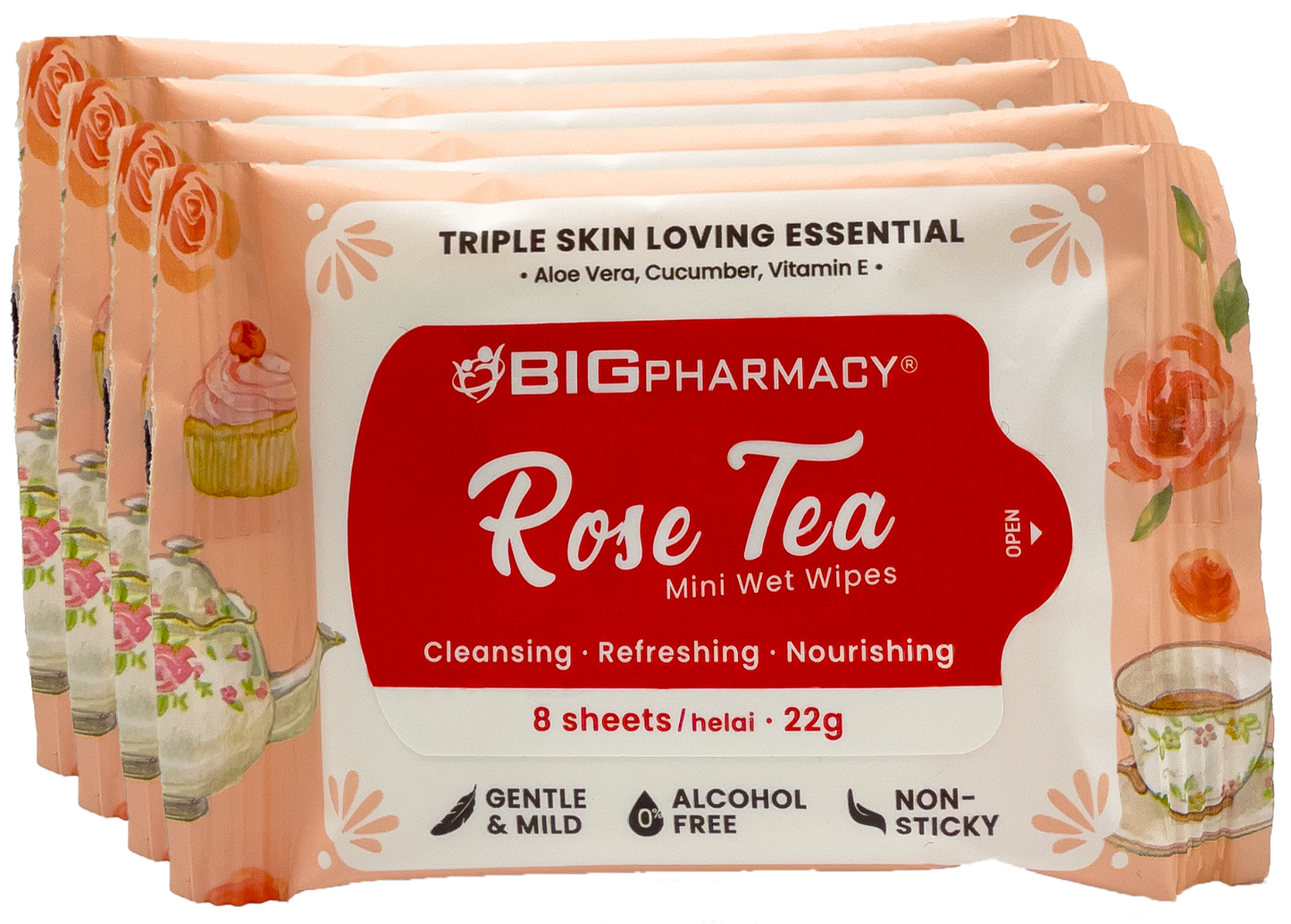 BIG TEA PARTY MINI WET WIPES ROSE TEA 8SX4