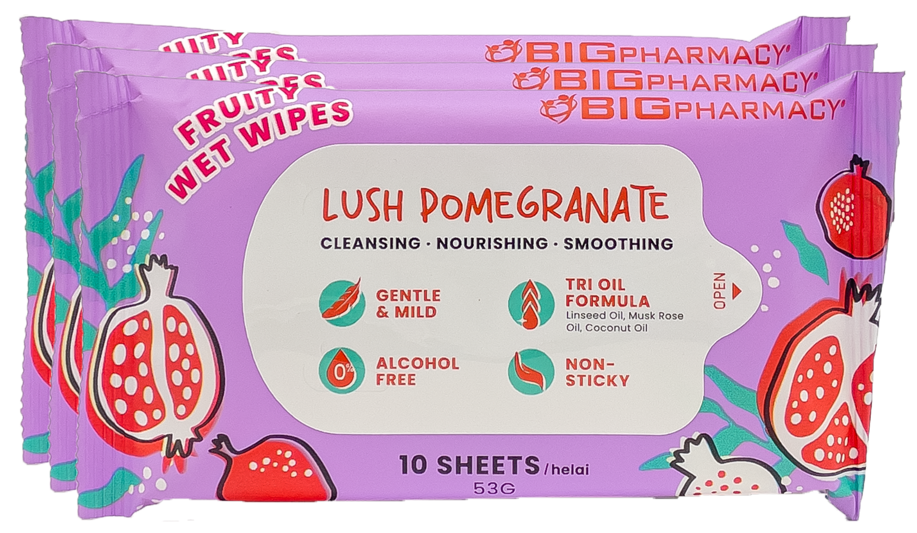 BIG FRUITY WET WIPES LUSH POMEGRANATE 10SX3