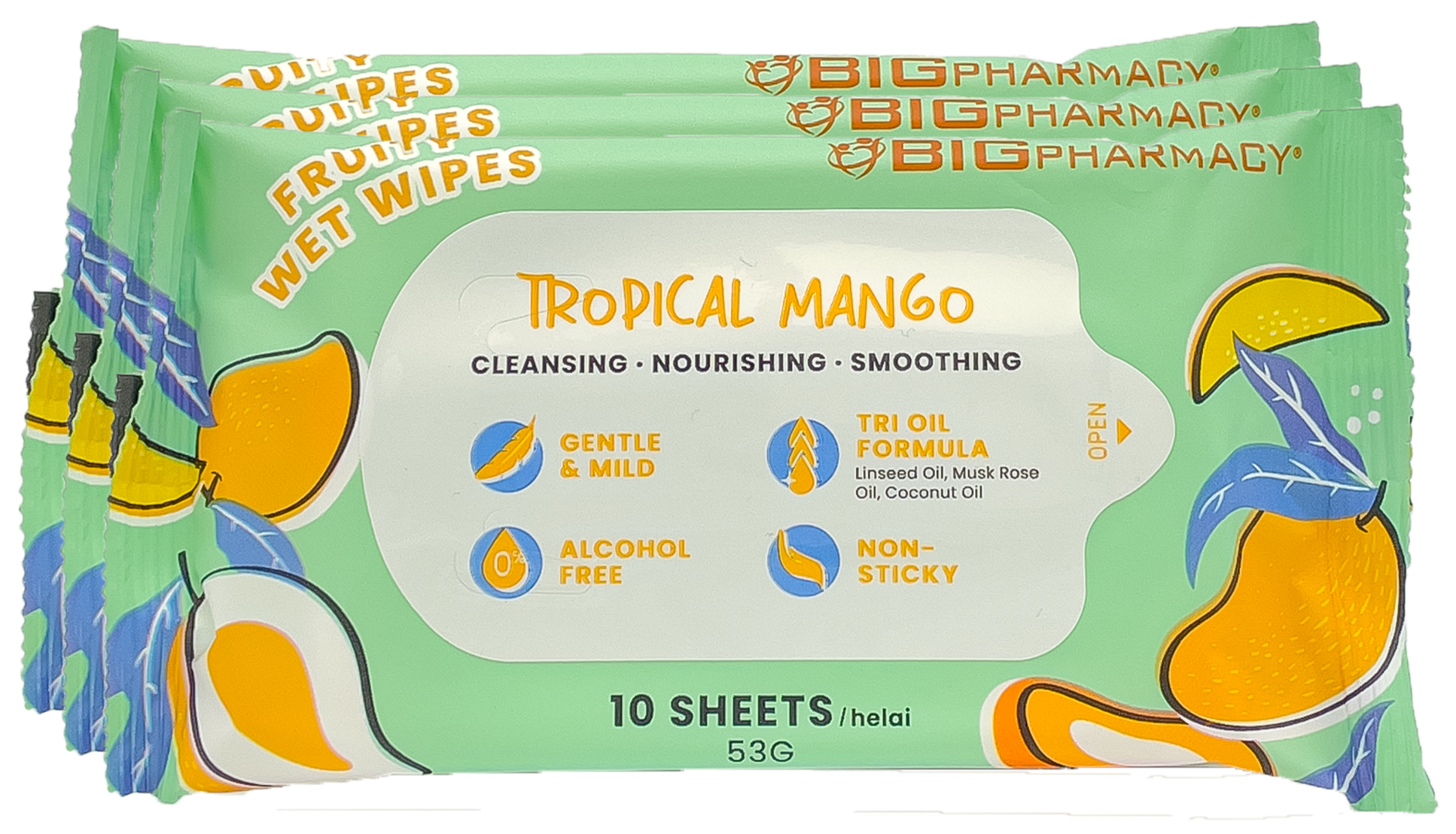 BIG FRUITY WET WIPES TROPICAL MANGO 10SX3