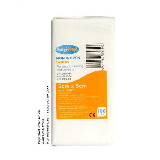 HOSPIGUARD NON WOVEN GAUZE SWAB 4PLY 5CMX5CM 100S