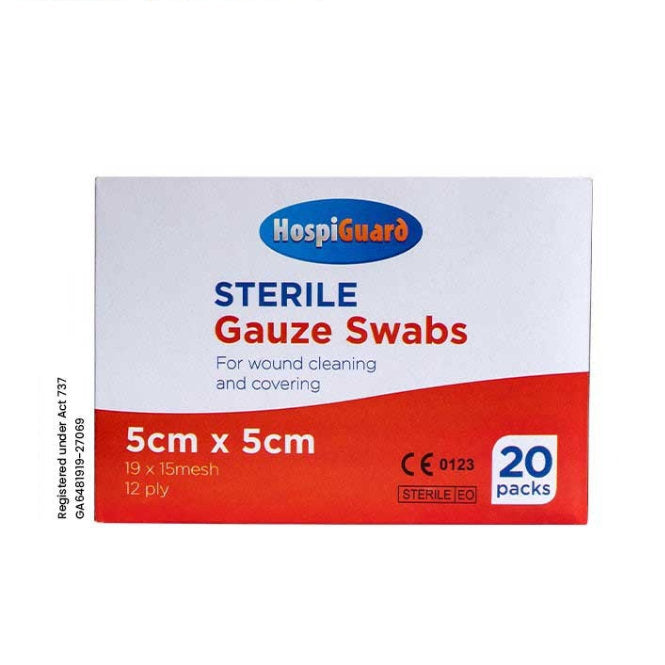 HOSPIGUARD STERILE GAUZE SWAB 5CMX5CM 12PLY 5SX20