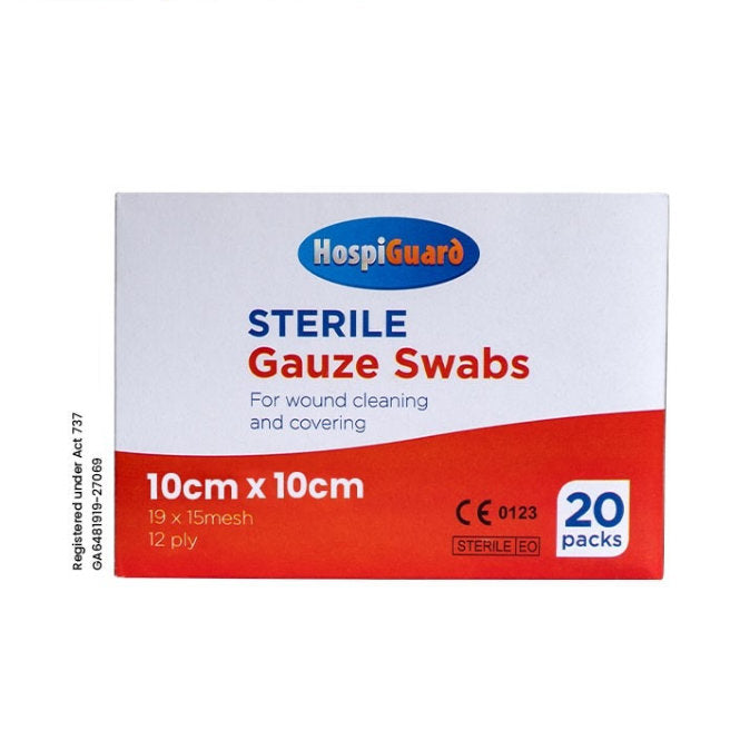 HOSPIGUARD STERILE GAUZE SWAB 10CMX10CM 12PLY 5SX20