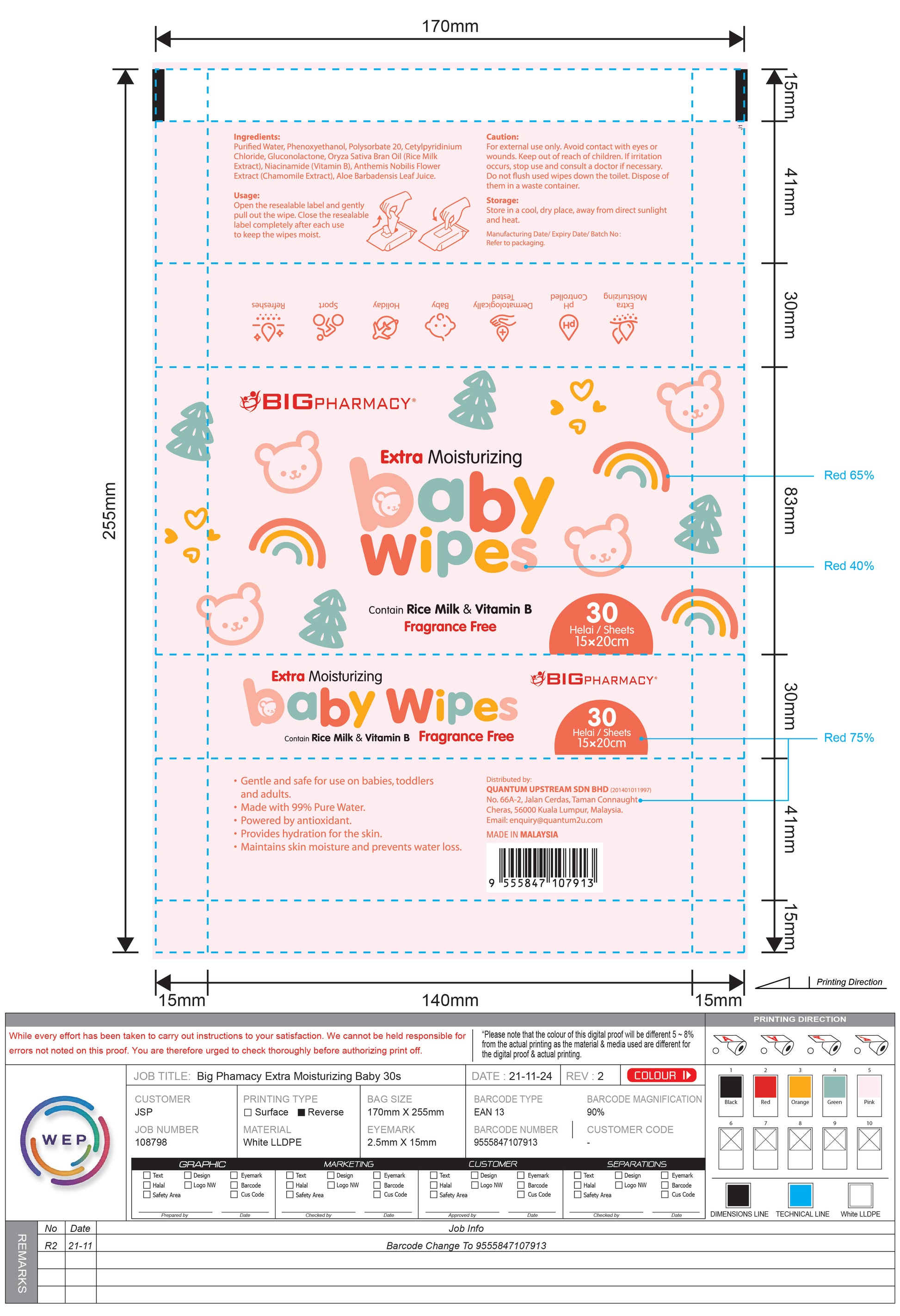 BIG EXTRA MOISTURISING BABY WIPESFRAGRANCE FREE 30SX2