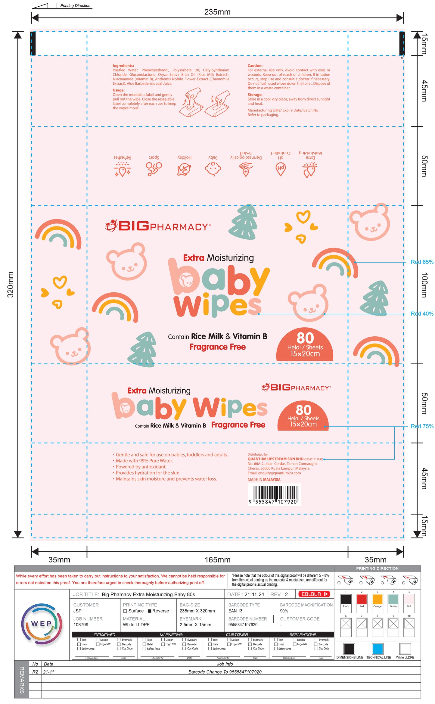 BIG EXTRA MOISTURISING BABY WIPESFRAGRANCE FREE 80SX2