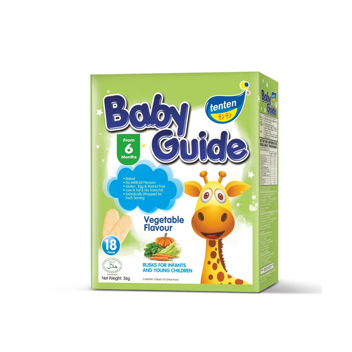 TENTEN BABY GUIDE RICE RUSKS 36G (VEGETABLE)