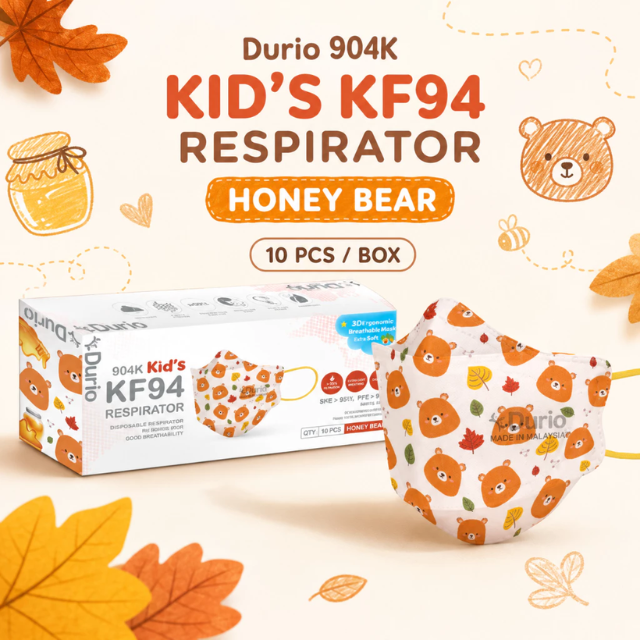 DURIO (904K) KIDS KF94 4PLY RESPIRATOR (HONEY BEAR) 10S
