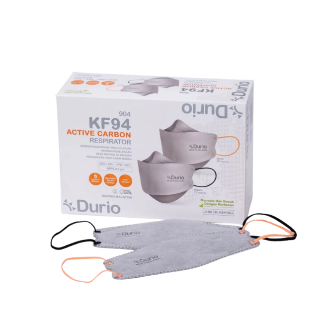 DURIO 904 KF94 ACTIVE CARBON RESPIRATORDARK GREY W BLACK/ORANGE EARLOOP 1S