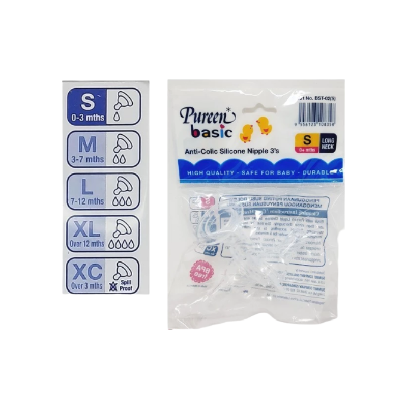 PUREEN ANTICOLIC SILICON NIPPLES 3S LONG NECK (BST02-S)