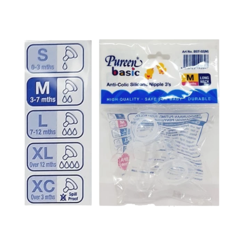 PUREEN ANTICOLIC SILICON NIPPLES 3S LONG NECK (BST02-M)