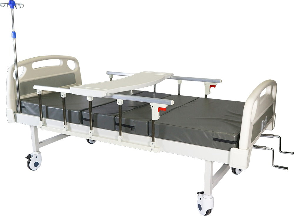 MERS PREMIUM DOUBLE FOLD HOSPITAL BED WITH PORTABLE TABLE & MATTRESS B2000-P1