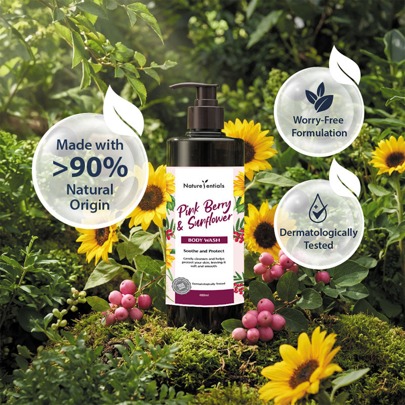 NATURESENTIALS BODY WASH PINK BERRY & SUNFLOWER 480ML