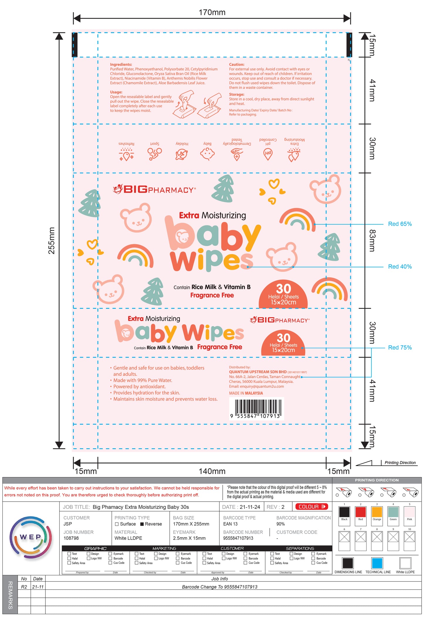 BIG EXTRA MOISTURISING BABY WIPES BABY POWDER 30SX2