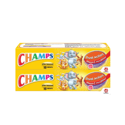 CHAMPS EFF DUAL ACTION VIT C+ZINC BLACKCURRANT 15SX2