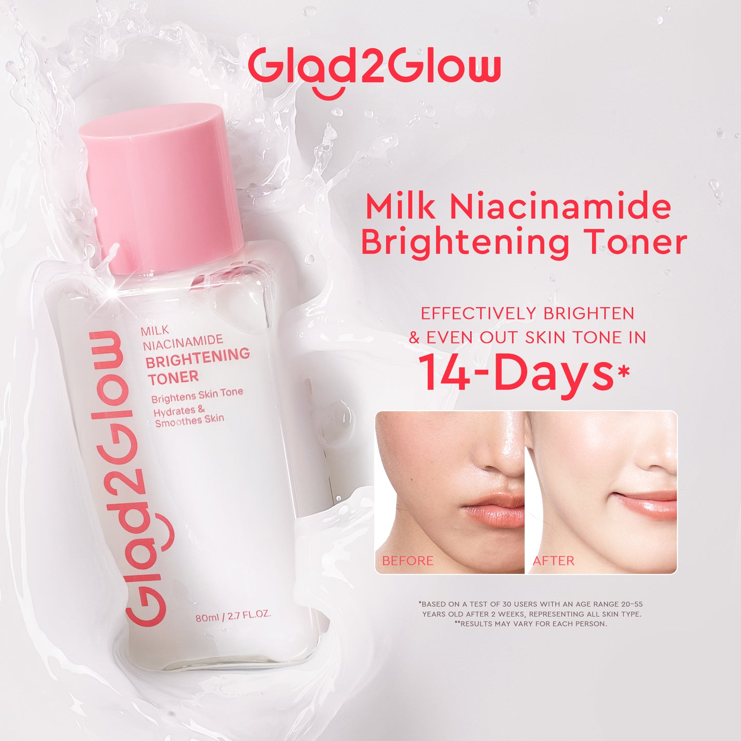 GLAD2GLOW MILK NIACINAMIDE BRIGHTENING TONER 80ML