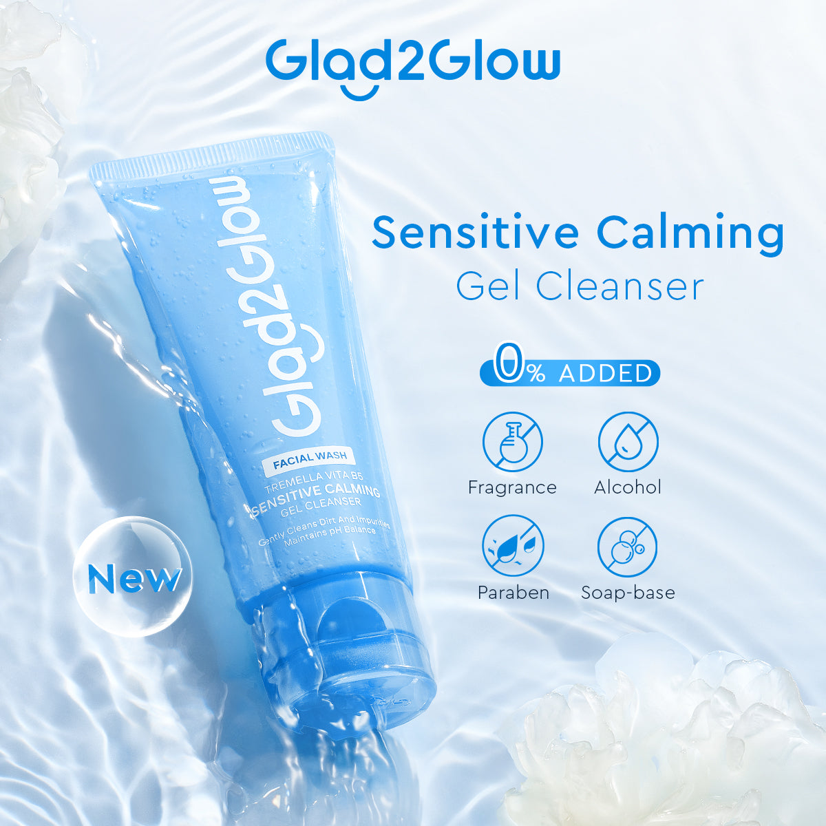 GLAD2GLOW TREMELLA VITA B5 SENSITIVE CALMING GEL CLEANSER 70ML