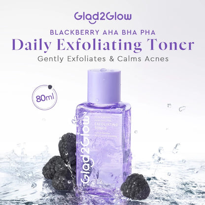 GLAD2GLOW BLACKBERRY AHA BHA PHA EXFOLIATING TONER 80ML