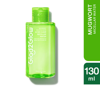GLAD2GLOW MUGWORT SALICYLIC ACID ACNE CLEAR MICELLAR WATER 130ML
