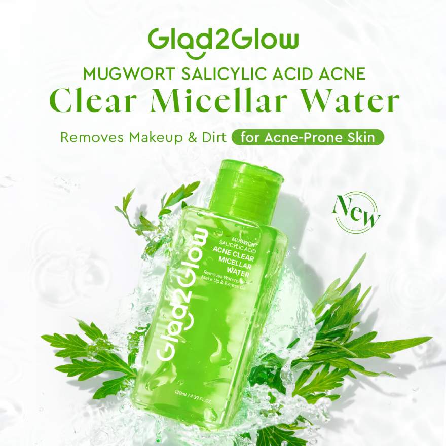 GLAD2GLOW MUGWORT SALICYLIC ACID ACNE CLEAR MICELLAR WATER 130ML