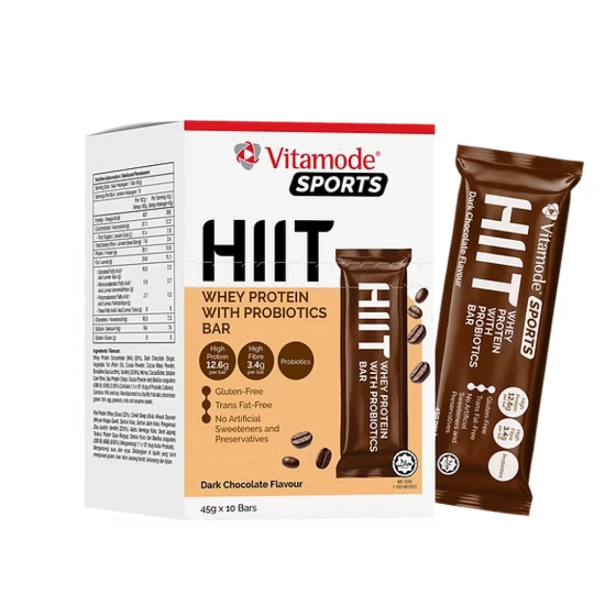 VITAMODE SPORTS HIIT WHEY PROTEIN WITH P ROBIOTICS BAR DARK CHOCOLATE FLAVOUR 10