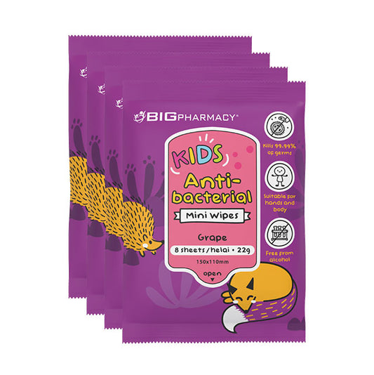 BIG KIDS ANTIBACTERIAL MINI WIPES GRAPE SCENTED 8SX4