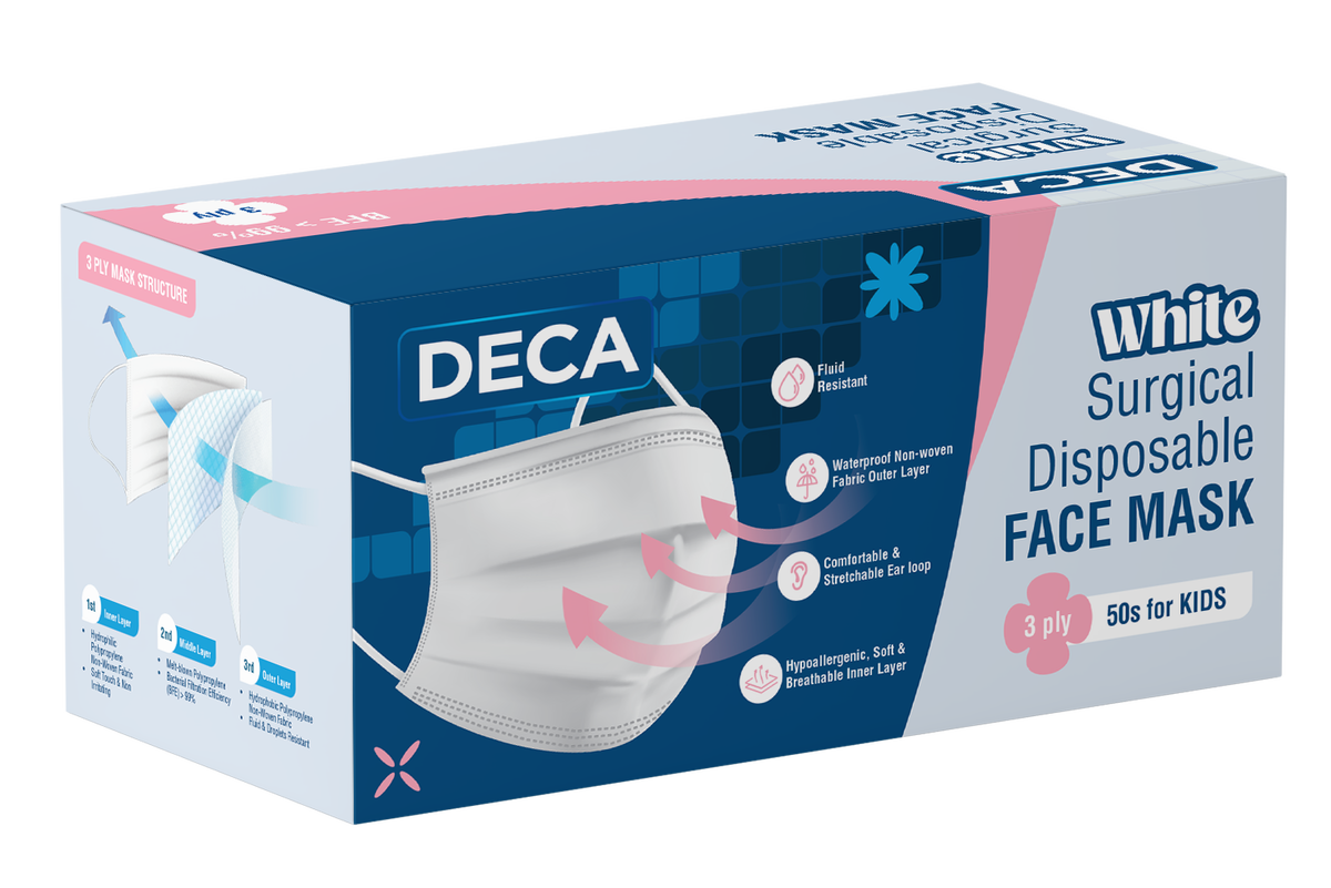 DECA WHITE CH 3PLY SURGICAL DISPOSABLE FACE MASK 50S