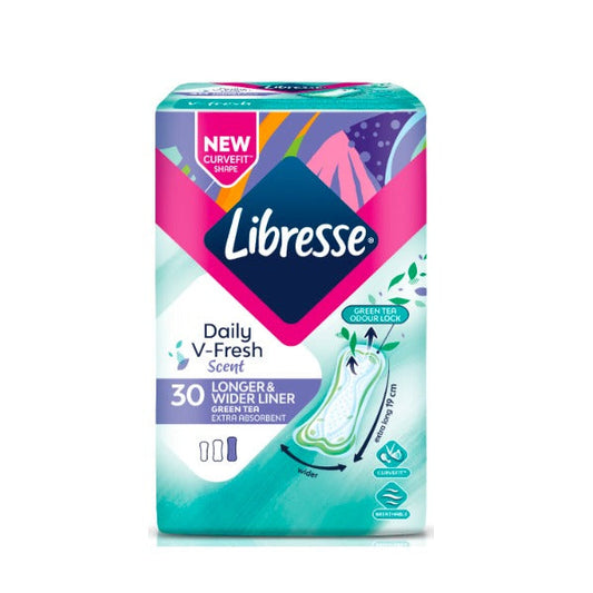 LIBRESSE DAILY V-FRESH SCENT GREEN TEA LONGER & WIDER 19CM PANTYLINER 30S