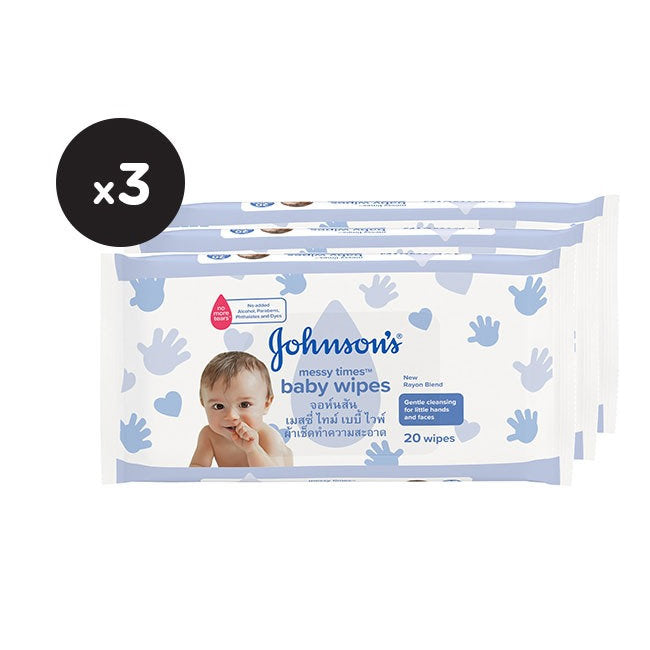 JOHNSONS BABY MESSY TIMES WIPES 20SX3