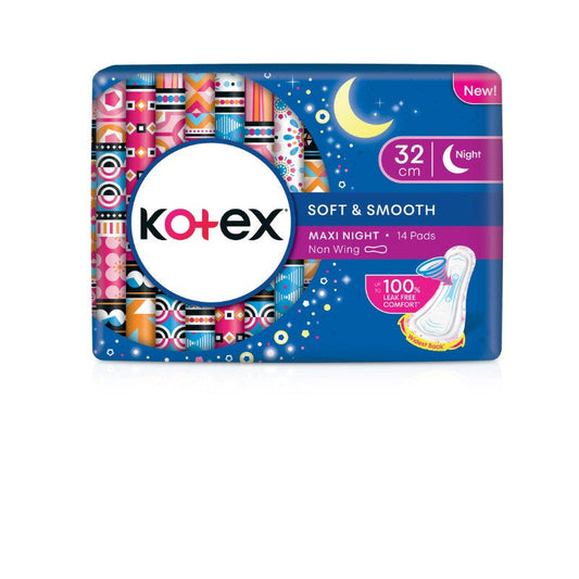 KOTEX SOFT & SMOOTH MAXI NIGHT 5 IN 1 PROTECTION 32CM NON WING 14S