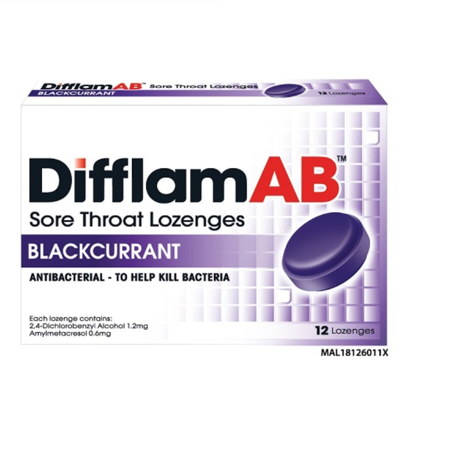 DIFFLAM AB LOZENGES BLACKCURRANT 12S