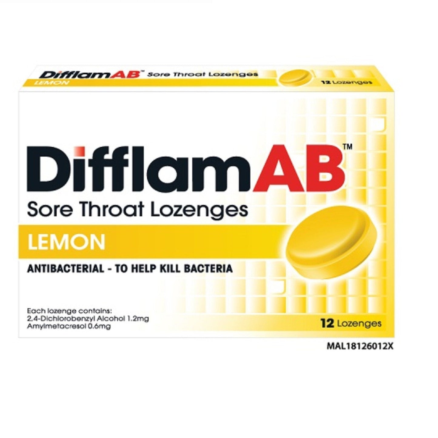 DIFFLAM AB LOZENGES LEMON 12S