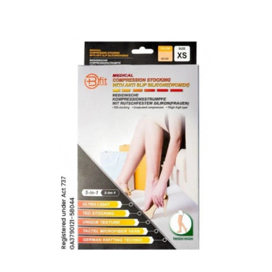 BFIT 5IN1 S183 MEDICAL COMPRESSION STOCKING W/ANTI SLIP SILICONE - THIGH HIGH XS