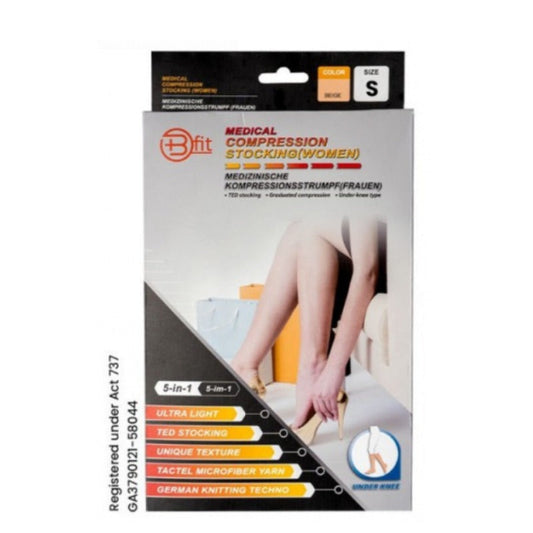 BFIT 5IN1 S184 MEDICAL COMPRESSION STOCKING W/ANTI SLIP SILICONE - UNDER KNEE XS